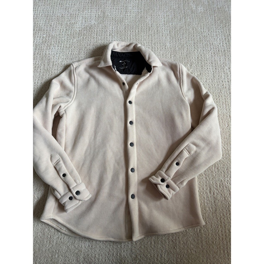 Kenneth Cole Active Womens Beige Ribbed Sherpa Lined Snap Front Shacket Jacket M